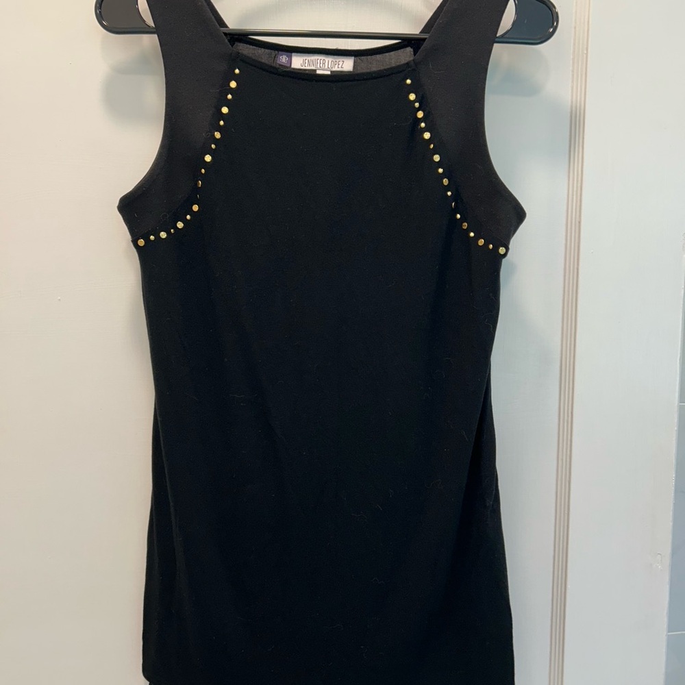 Jennifer Lopez Black and Gold Embellished Tank Top